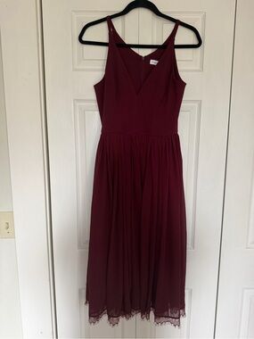 Dress the Population Burgundy V-Neck Midi Dress
